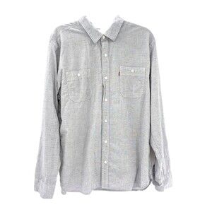 Levis Light Gray Red Tab Long Sleeve Roll Tab Button Front Collared Shirt XL